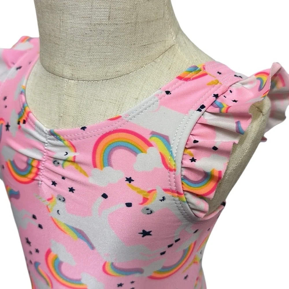 Cat and Jack Pink Unicorn Rainbow Ruffled One Piece Swimsuit Infants 9 Months